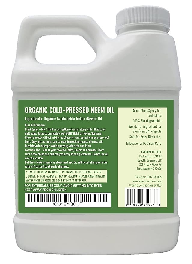 Verdana Pure Neem Oil for Plants – 16 Fl Oz – Organic, Cold Pressed, Unrefined, Non-GMO – 100% Natural Spray for Plant Leaf Shine, DIY Beauty, Soap Making – No Additives