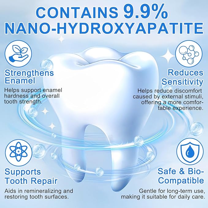 9.9%Hydroxyapatite Toothpaste for Enamel Protection and Tooth Strengthening, Hidroxiapatita Toothpaste Whittooth and Repairs Teeth, Reduces Sensitivity, Natural Peppermint Fresh Breath for Oral Health