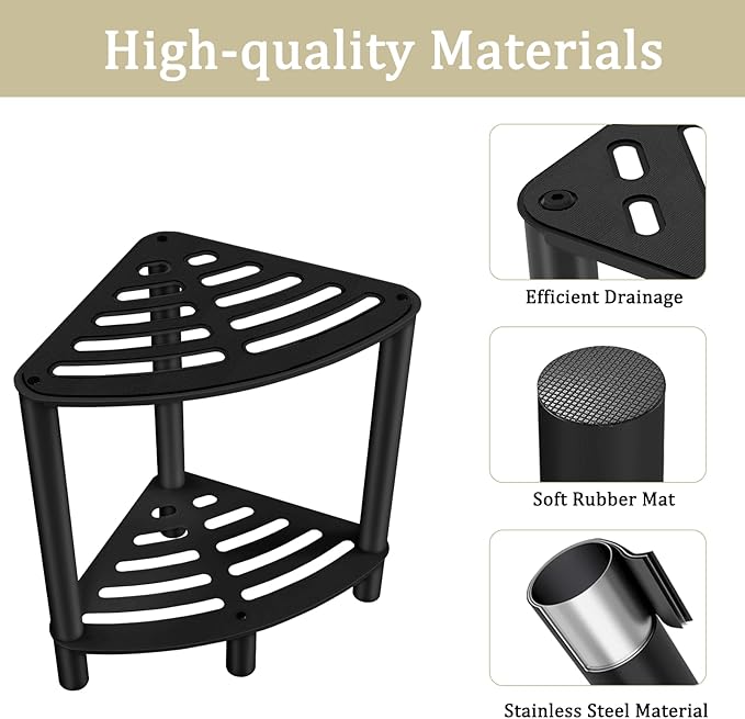 Stainless Steel Shower Stool, Shower Stool for Inside Shower,Corner Shower Bench for Shaving Legs，Shower Foot Rest for Small Bathroom, Matte Black Shower Seat