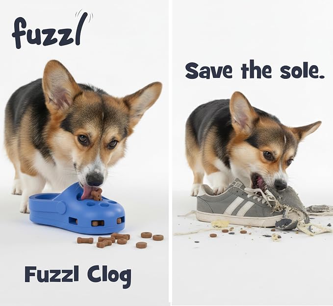 Fuzzl Shoe Dog Toy Puzzle Treat Toy – Natural Rubber Chew Toy – Durable, Interactive Enrichment Feeder – Eco-Friendly, Non-Toxic & Dishwasher Safe – Blue