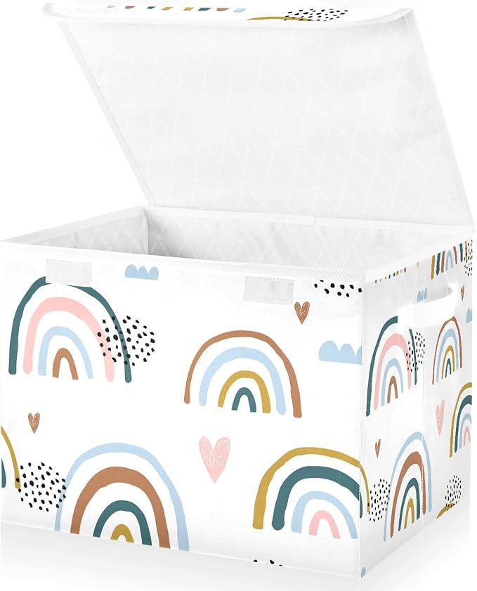 Cartoon Rainbow Storage Bins with Lids and Carrying Handle,Foldable Storage Boxes Organizer Containers Baskets Cube with Cover for Home Bedroom Closet Office