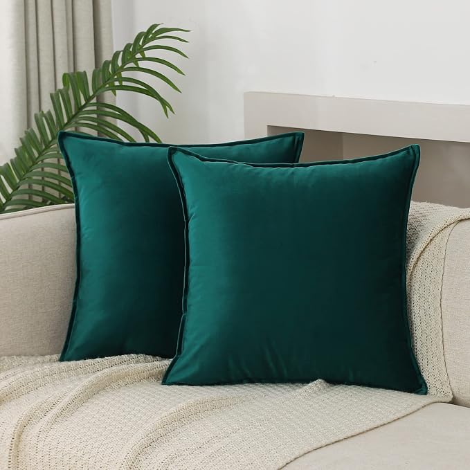 JIAHANNHA Velvet Green Throw Pillow Covers 24”x24”Pack of 2 Soft Decorative | Square Cushion Covers for Couch Sofa Bed Livingroom Car Home Decor,60x60Cm