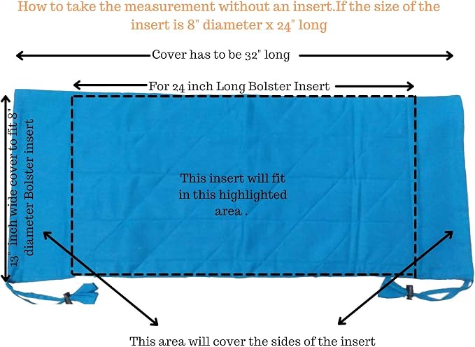 Saffron HANDICRAFTS Bolster Pillow Cover ,Cotton with Draw String Closure Easy to Removable n Washable 8" Diameter c 24 " Long (20 cm x 60 cm) (Teal Blue)
