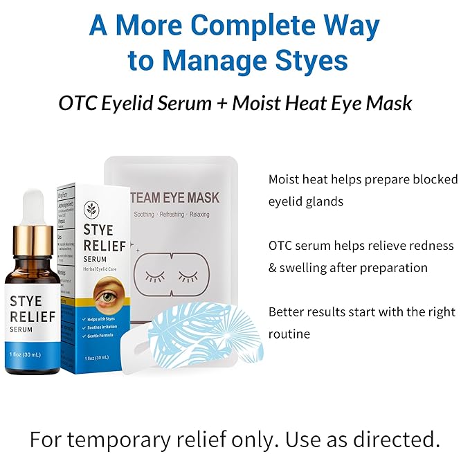 Stye Eye Treatment Kit, Relief for Styes, Chalazions, Blepharitis, Dry Eyes, Irritation and Swelling; Clear Eyes Redness Relief, Stye Eye Compress, Eye Patches, Eye Mask, Eye Stye Treatment