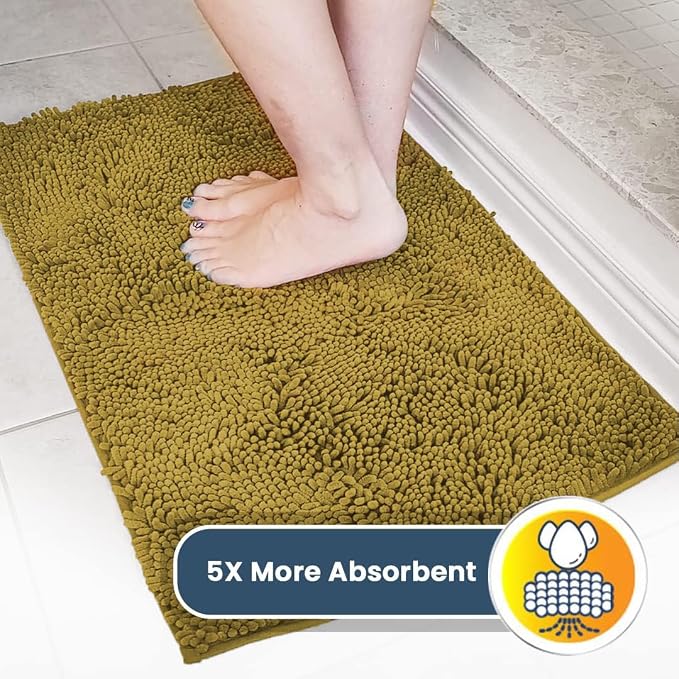 Muddy Mat® | Super Water Absorbent Door Mat Indoor, Microfiber Quick Dry Chenille Entryway Rug, Slip Resistant Front Door Mat, Indoor Mats for Entryway, Machine Washable Pet Rug, Mustard 5ft x 7ft