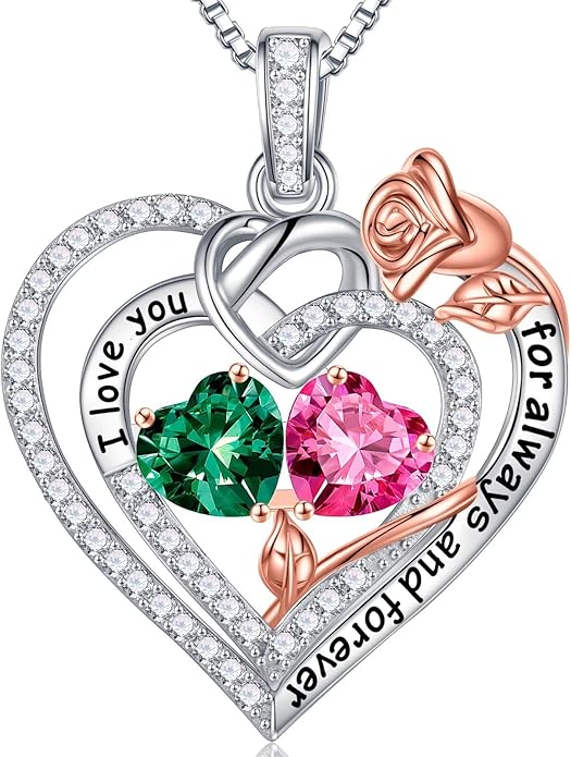 Iefil Valentines Day Gifts for Her Wife - 925 Sterling Silver Double Birthstone Necklace, Anniversary Birthday Gifts for Women, Jewelry Gift for Wife Girlfriend Mom Her