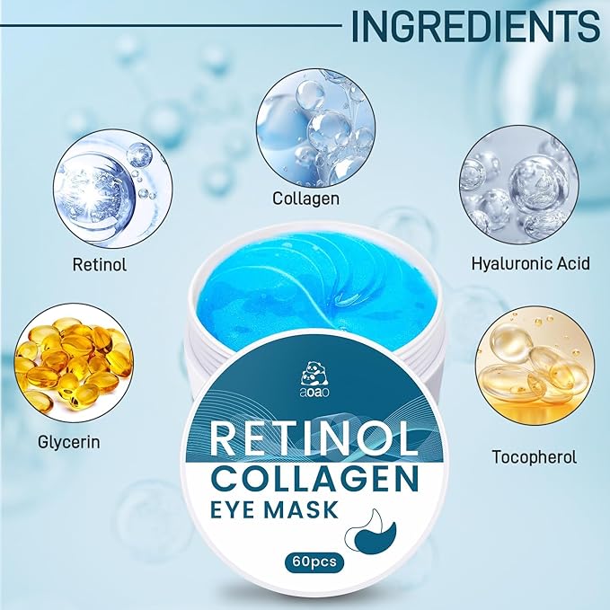 Revitalizing Under Eye Patches, 30 Pairs Brightening & Smoothing Eye Gels with Retinol, Collagen, Hyaluronic Acid, Hydrating Cooling Anti Aging Under Eye Masks for Dark Circles, Puffiness & Fine Lines