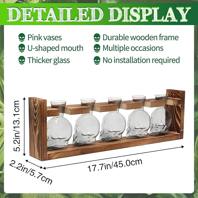 Plant Terrarium Propagation Stations Halloween Skull Planter Vase Skulls | decor With Wooden Stand Gife for Father - 5 Vases