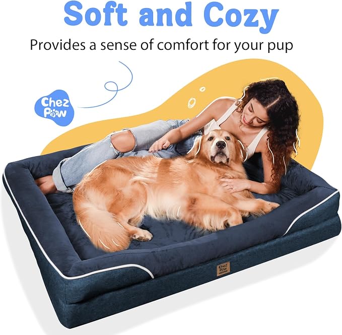 Waterproof Orthopedic XL Dog Bed for Large and Extra Large Dogs | Egg Crate Foam, 4-Sided Bolster Support, Waterproof Liner, Non-Slip Bottom, Machine Washable Cover, 42 x 30 Inch