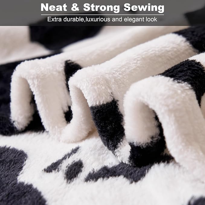 Viviland Fleece Blankets Queen Size Cow Print - 280GSM Lightweight Soft Fuzzy Cozy Plush Queen Blanket for Bed, 90x90 inches