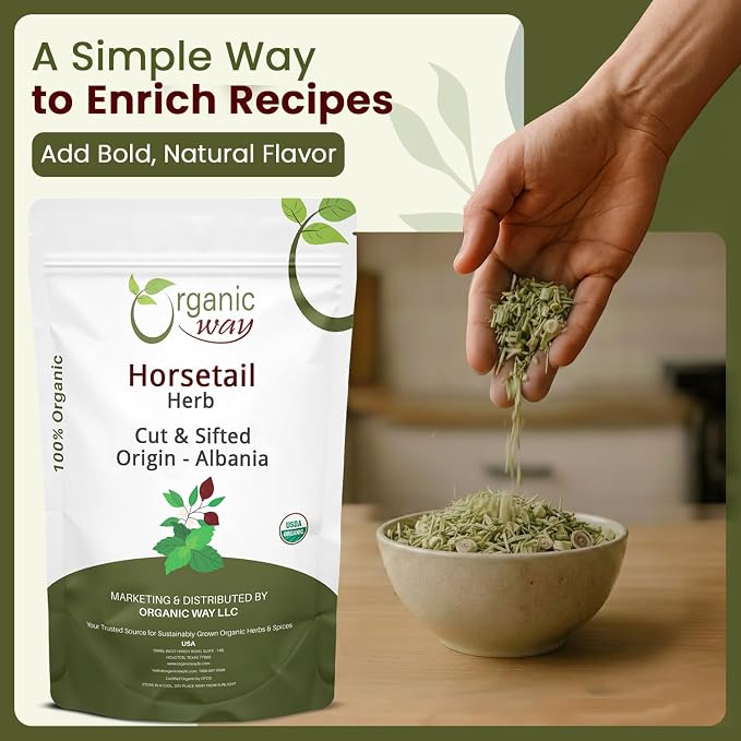 Organic Way Horsetail Herb Cut & Sifted (Equisetum arvense) - Herbal Tea | European Wild-Harvest | Kosher & USDA Certified | Vegan, Non-GMO & Gluten Free | 100% Raw from Albania (2 Ounce (Pack of 1))