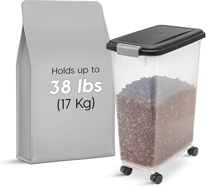 IRIS USA Dog Food Storage Container, Up to 38 lbs, Black, Made in USA