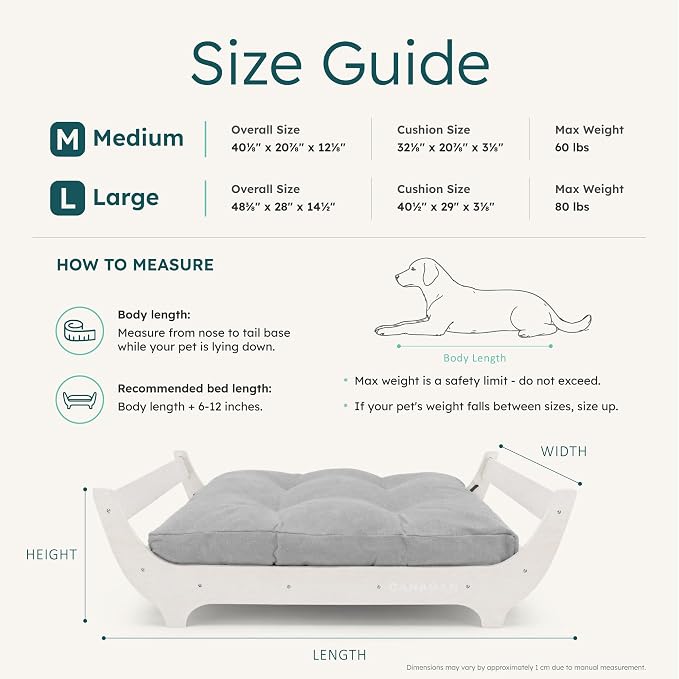 CANAGAN Elevated Wood Dog Bed Frame with Cushion, MaplePattern, Large | Raised Dog Couch Bed with Washable Cover and Plush PP-Filled Cushion, Furniture-Style for Indoor Living
