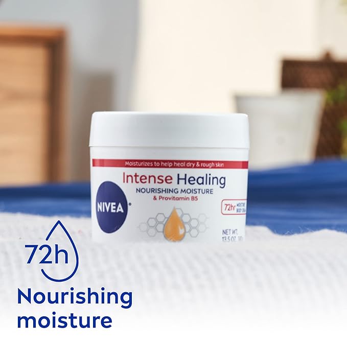 Nivea Intense Healing Body Cream for Dry Skin with Glycerin, Provitamin B5 & Niacinamide, 72-Hour Moisture, Non-Greasy, 13.5 oz Jar (Pack of 2)