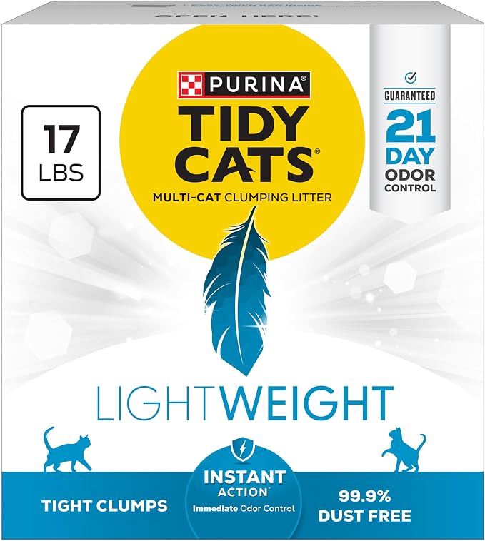 Purina Tidy Cats LightWeight Instant Action Cat Litter, 17 lb | Scented, 99.9% dust-free cat litter, 21-day odor control, tight clumping for multi-cat homes, easy to carry
