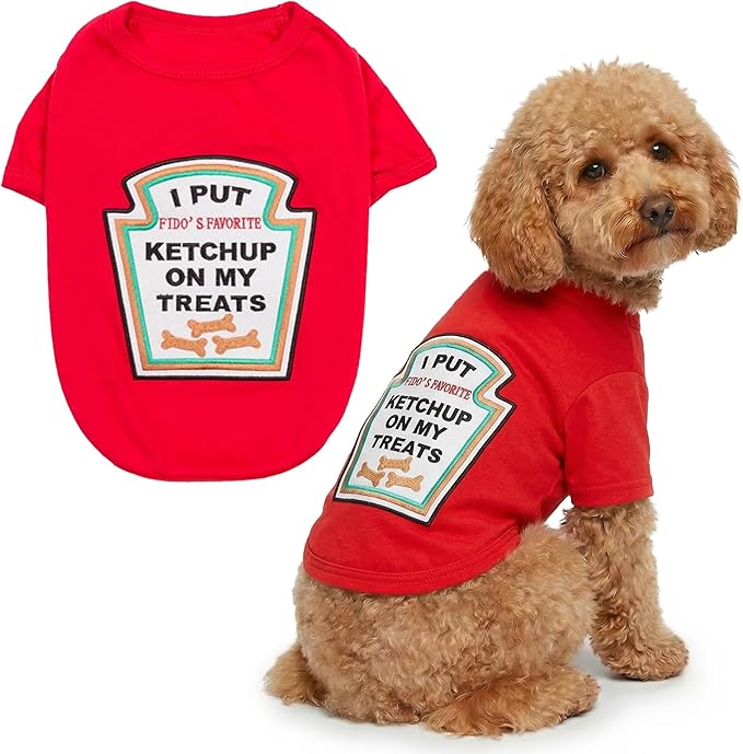 Parisian Pet Ketchup Dog Costume - 100% Cotton Red Dog Clothes for Large Dogs Boys - Lightweight Puppy Outfits - Funny French Bulldog Clothes - Cute Pet Shirt - Stretchy T Shirt for Dogs