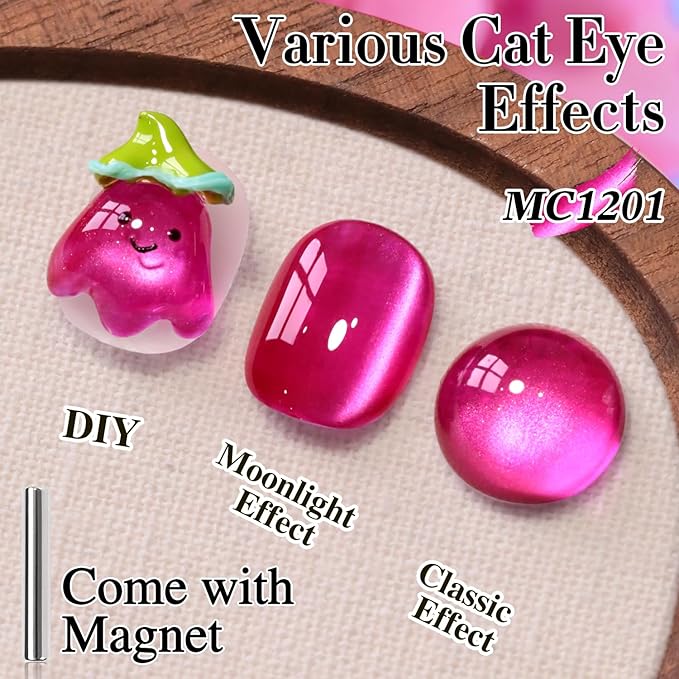Double Rhythm 15ML Jelly Glass Cat Eye Gel Polish with Magnet Holographic Glitter Shimmer Translucent Sheer Color Salon Soak Off Magnetic Nail at Home (Magenta-MC1201)