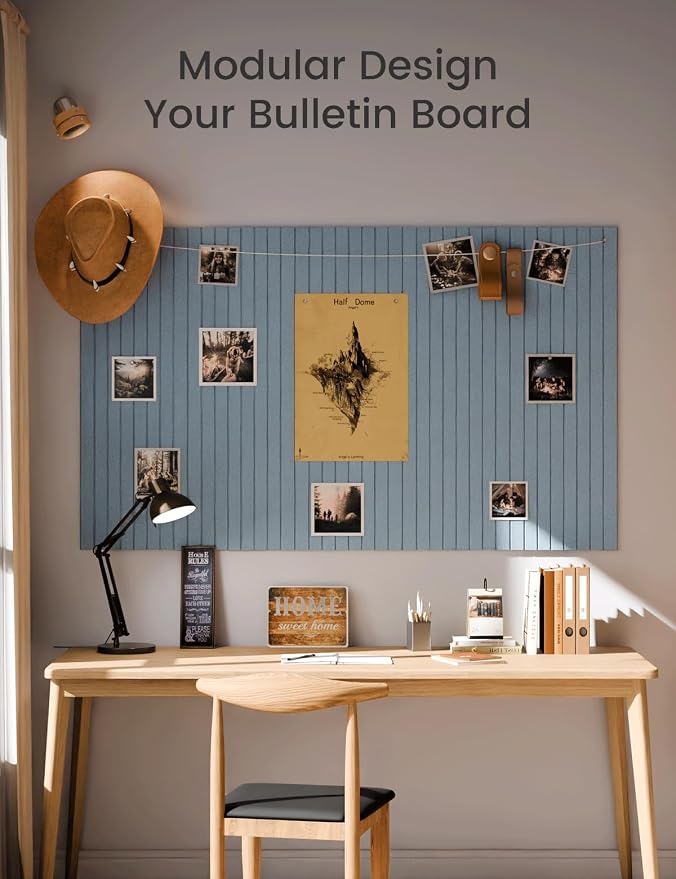 Fluxynara 48" x 36" Large Felt Bulletin Board, Dusty Blue | 12 Pack Cork Board Alternative with 60 Safe Adhesive Tabs, Felt Pin Boards for Wall Decor, Home, Office, Classroom, Dorm