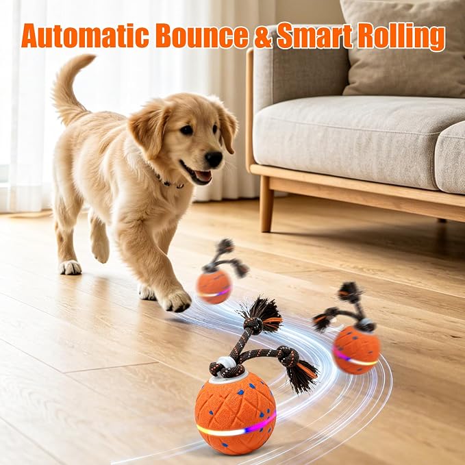 Smart Interactive Dog Toy Ball, Automatic Moving Dog Balls Smart Herding Ball for Dogs with Birdsong E-TPU Material, IPX7 Waterproof (Orange)