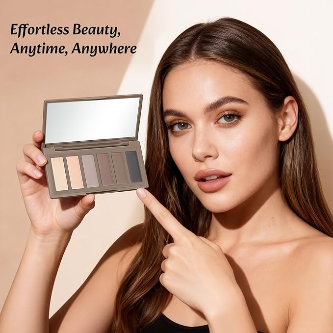 Nude Mini Eyeshadow Palette, 6 Colors Smoky Matte Taupe & Brown Neutral Eye Shadows, Highly Pigmented, Long-Lasting, Waterproof, Travel Size Makeup Palette with Mirror