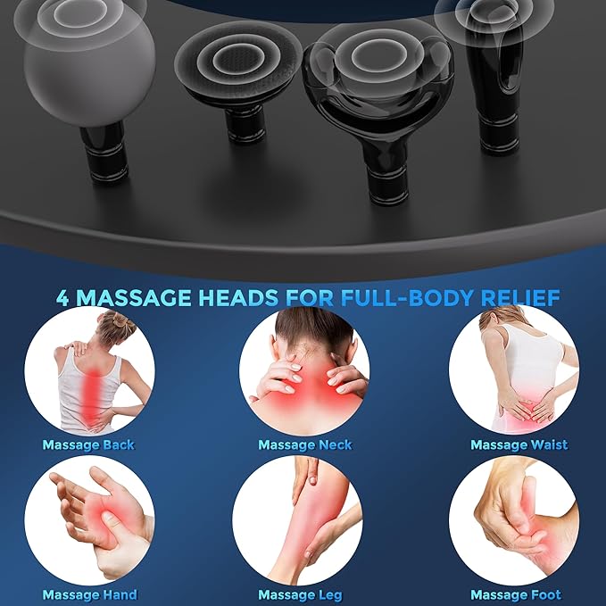 Back Massager for Pain Relief Deep Tissue, 2-in-1 Detachable Forms Percussion Massage Gun, Massage Gun Deep Tissue with 4 Heads & 5 Intensity Levels for Muscle Relaxation for Post Workout