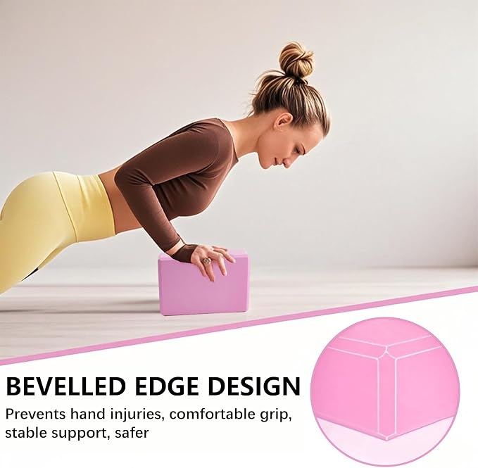 MAOMUN 6 Yoga Blocks 2 Pack with Yoga Strap and Beveled Edges, Anti-Slip Pilates Block Set Yoga Brick, Soft Lightweight Pilates Accessories for Balance Stability Stretching Pilates