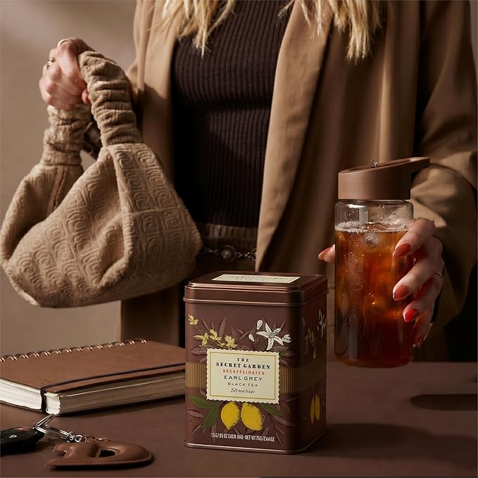 Life Plus Style Gourmet The Secret Garden Decaffeinated Earl Grey Black Tea 50 Premium Tea Bags Natural Bergamot Citrus Flavored Non GMO Gluten Free Hot or Iced Tea Gift Tin