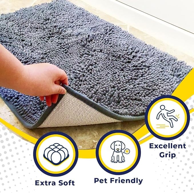 Muddy Mat® | Super Water Absorbent Door Mat Indoor, Microfiber Quick Dry Chenille Entryway Rug, Slip Resistant Front Door Mat, Indoor Mats for Entryway, Machine Washable Pet Rug, Baby Blue 26" x 42"
