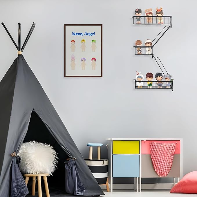 Fire Escape Wall Shelf, Modern City Corner Wall Decorative Action Figure Metal Display with Mini Shelf, Black 2.5 Tier