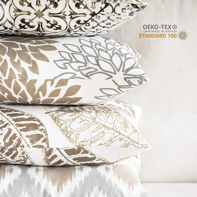 Phantoscope Set of 4 New Living Series Leaf Geometric Throw Decorative Pillow Cover Cushion Cover, Coffee, 22 x 22 inches, 55 x 55 cm