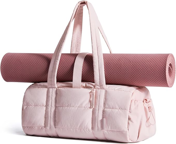 BAGSMART Reiki Gym Bag for Women Puffy Yoga Mat Travel Weekender Duffle Bag | Lint-Resistant Lining, Wet-Dry Pocket & Anti-Slip Mat Loop, Ultra-Light, Roomy for Workout Gear, Water Bottle, Travel, Sports