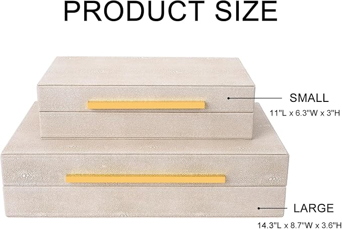 Ivory Shagreen box Set of 2 Faux Leather Decorative Boxes,Large Nesting Storage Decorative Boxes with Lids for Modern Home Decor Stacking Jewelry Box Organizer