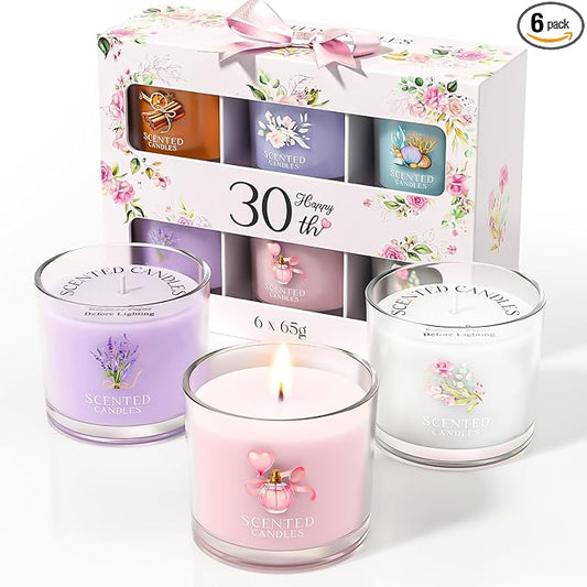CHILLFLAME 30th Birthday Gifts for Women, Birthday Candle Gift Set for Her, 6 Scented Votive Candles, Candles Gifts for Women/Men (6 Color, 14 oz)