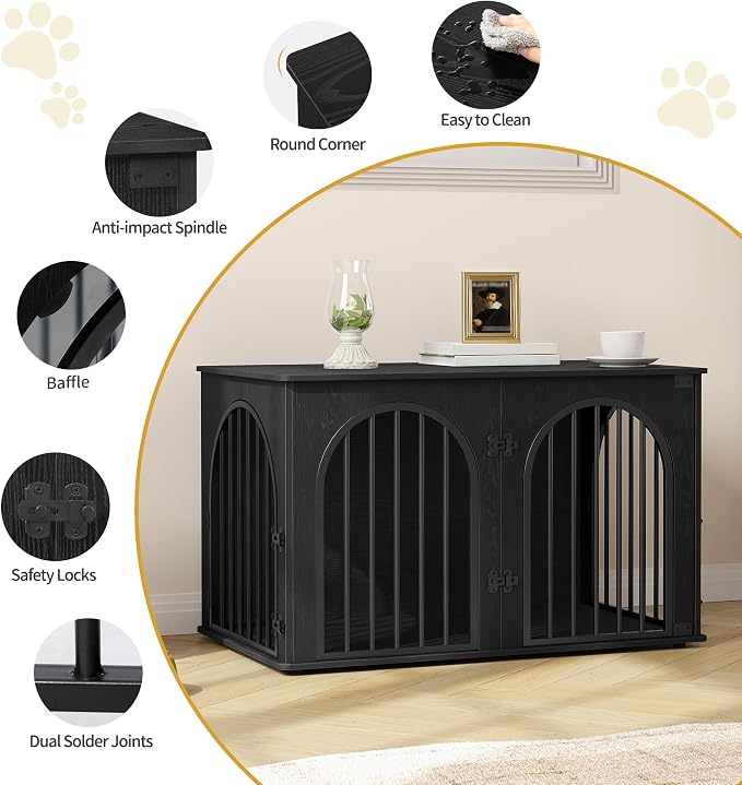 Hzuaneri 39.4'' Dog Crate Furniture,Dog Kennel Indoor for Medium/Large Dogs | Dog Kennel Furniture Wooden Dog Cage Heavy Duty Dog Crate Decorative Pet House End Side Table TV Stand,Black DFC84104B