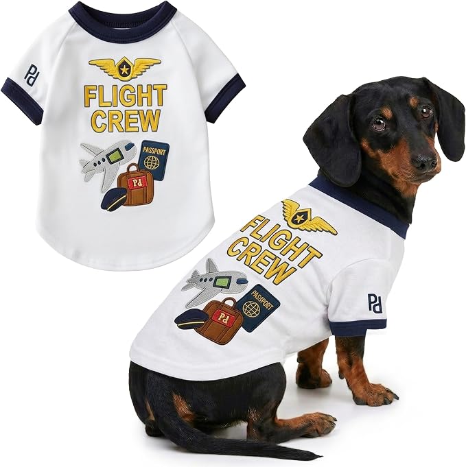 Parisian Pet Dog Flight Crew Shirt - Embroidered Pet Vest - 100% Cotton & Polyester Doggy Shirt - Lightweight Pet Clothes - Sleeved Puppy Costume - White Shirts for Large Dogs - XL