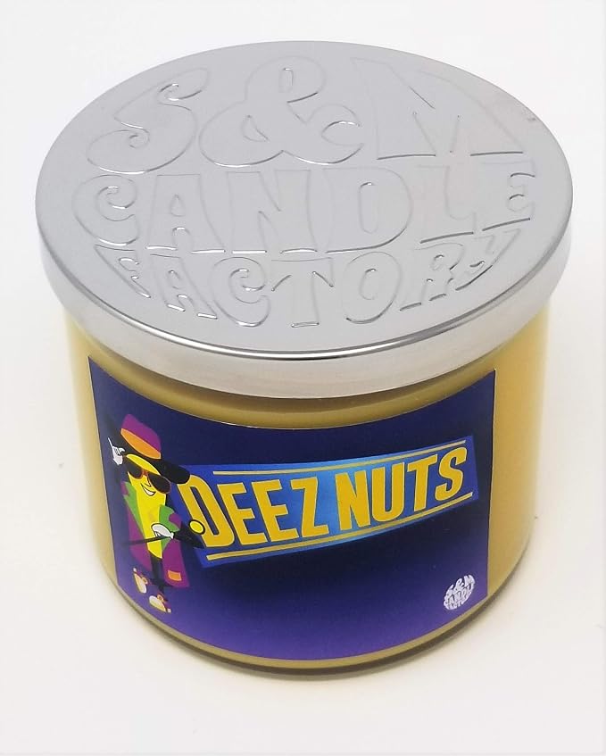 Deez Nuts Candle ~ Scented Soy Wax 14.5oz 3 Wick Candle ~ 75 Plus Hour Burn Time ~ Aromatherapy Soy Candles ~ Made in USA (14.5 oz, Yellow)