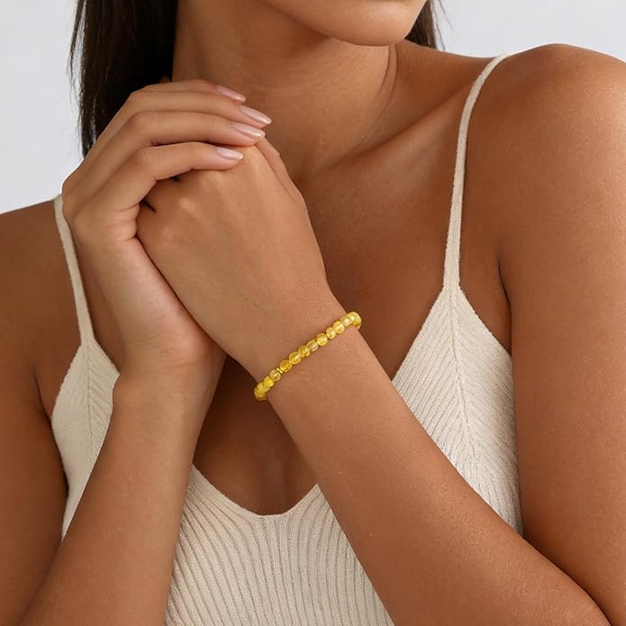 Natural Healing Crystal Bracelet for Women, Anxiety Relief Healthy Pregnancy Triple Protection Citrine Jewelry Gift for Friends Daughter Sister Mom Colleague