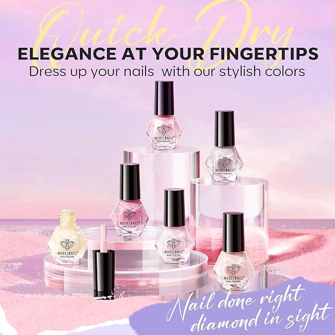 modelones Nail Polish Set 6 Colors, Pearl Pink Grey Beige Mini Quick Dry Nail Lacquer Kit, Bubble Bath Shimmer Pearlescent DIY Home Salon Nail Art Manicure Gift for Women Girls
