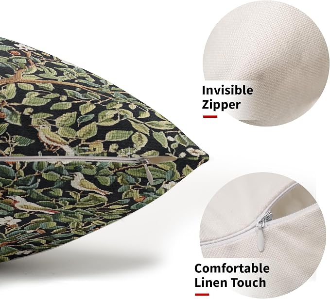 Tree Green Lumbar Pillow Covers 12X20 Inch Set of 2 Watercolor Forest Bird Floral leaves Decorative Pillow Cases Spring Summer Vintage Leaf Flower Cushion Case Farmhouse Home Decor For Sofa Couch