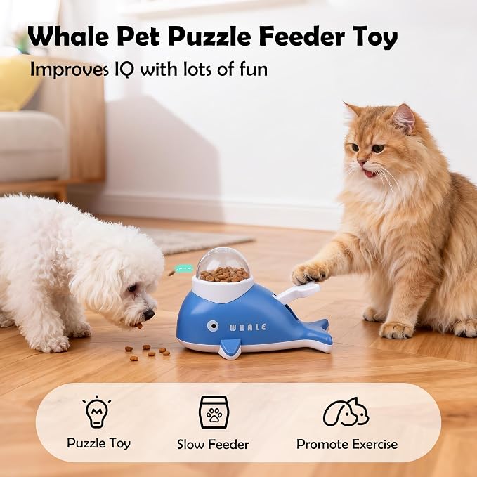PAWISE Interactive Whale Dog Puzzle Toy & Cat Slow Feeder Food Dispenser