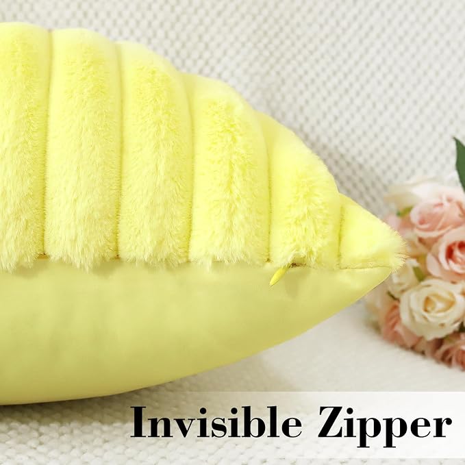 Soleebee Set of 2 Throw Pillow Covers Soft Cozy Velvet Pillowcase Faux Rabbit Fur Cover for Couch Sofa Bed Chair Home Decorative Pillows Cover (24x24 Inch, Lemon Yellow)
