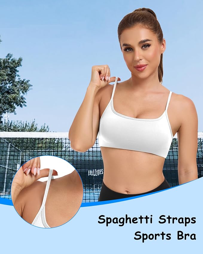 QUOJIZY Sports Bras for Women Open Back Workout Tops for Women Yoga Bra Spaghetti Straps Twist Back