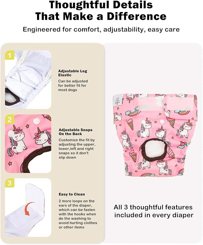 CuteBone Dog Diapers Female Washable Small Medium Large 3 Pack Reusable Doggie Diapers Puppy Period Pants for Doggy Heat Cycle Peeing