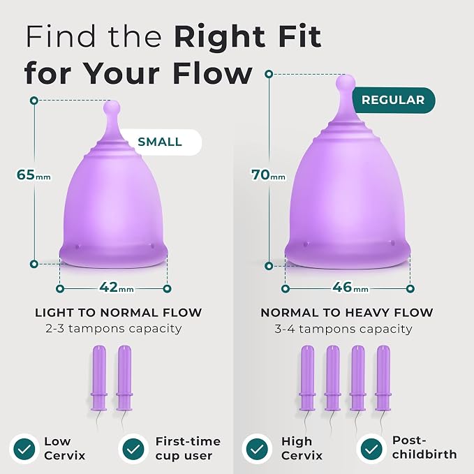 Reusable Menstrual Cup Set - The Most Reliable Medical Grade Silicone Period Cups - Comfortably use for 12 Hours (Small & Large)