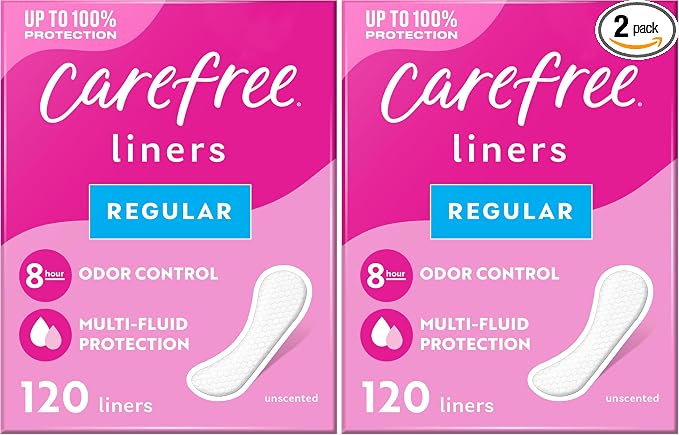 Carefree Panty Liners, 120ct, Pack of 2 | Regular | Unwrapped | Unscented