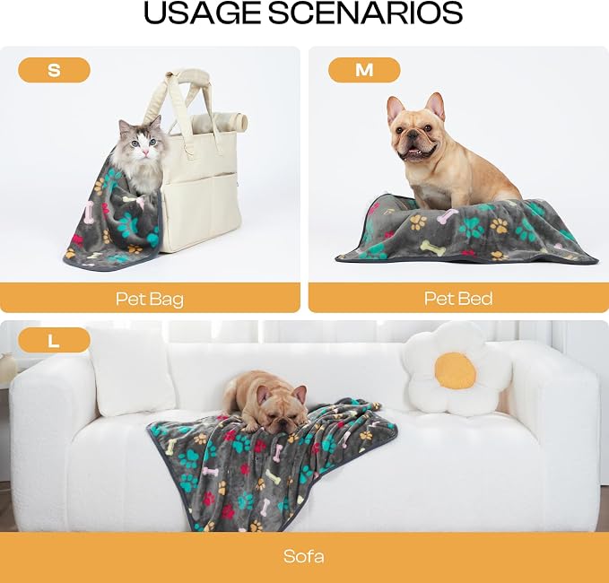 Luciphia 3 Pack 3 Blankets Fluffy Premium Fleece Pet Blanket Flannel Paw Printed Throw for Dog Cat(Small 23x16'', Grey/Brown/Blue)