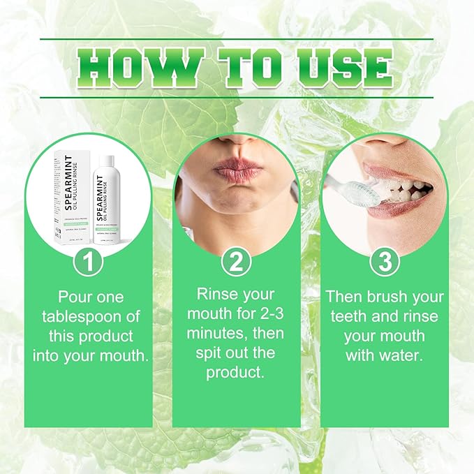 Spearmint Oil Pulling Rinse, Cold-Pressed Coconut Mouthwash for Teeth,Natural Peppermint Pulling Oil to Help Maintain Gum Health and Freshen Breath (1)