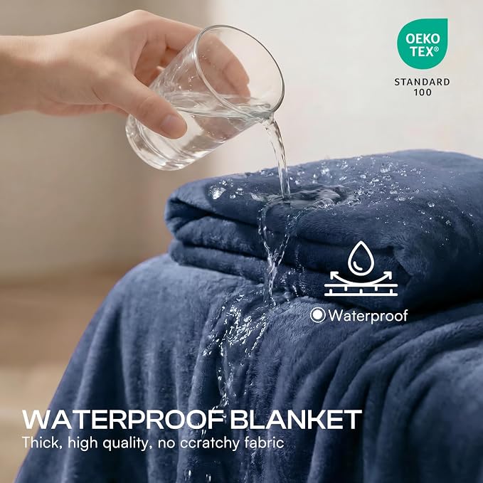 Luciphia Waterproof Pet Blanket, Washable Reversible Sherpa Fleece Throw | Liquid-proof furniture protector for bed and couch, soft reversible sherpa fleece for dogs, cats blue, L
