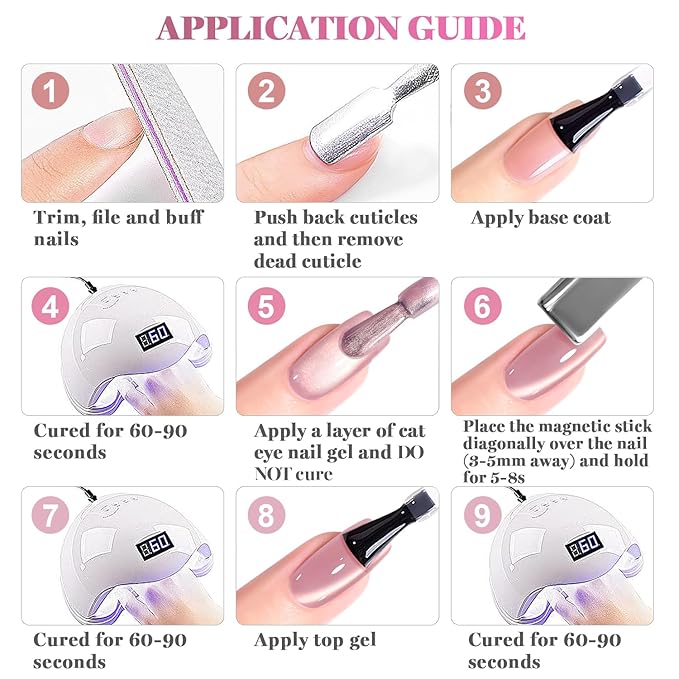 RARJSM Champagne Gold Glitter Cat Eye Gel Nail Polish Set 6Pcs Nude Pink Light Purple Velvet Ice Jelly Shimmer Ceramic Cateye Gelpolish with Magnetic Stick UV LED Curing Require Home Salon Manicure