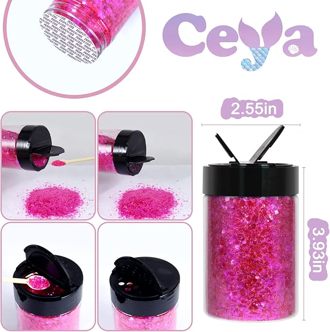 Ceya Chunky Glitter, 4.9oz/ 140g Cinnabar Rose Craft Glitter Powder Mixed Fine Flakes Halloween Glitter Sequins for Pink Bat, Glass Houses, Nail Art, Hair, Epoxy Resin, Tumbler, Slime, Festival Decor